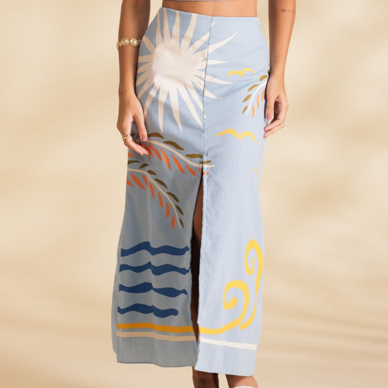 Blue Water Slit Skirt