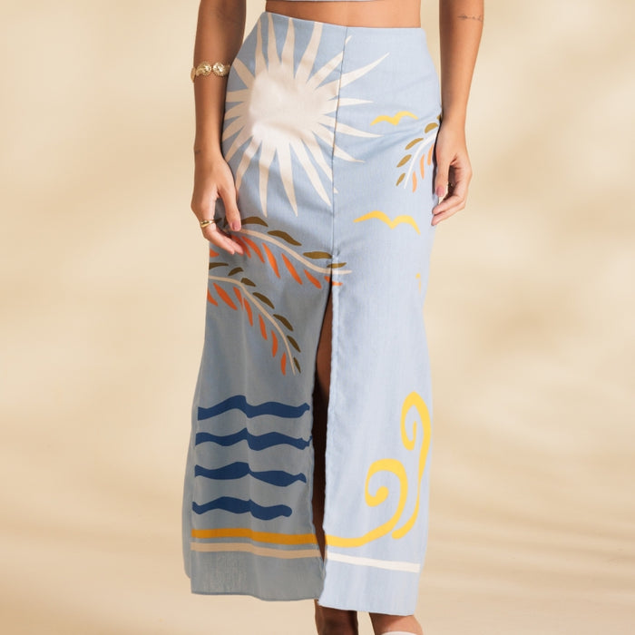 Blue Water Slit Skirt
