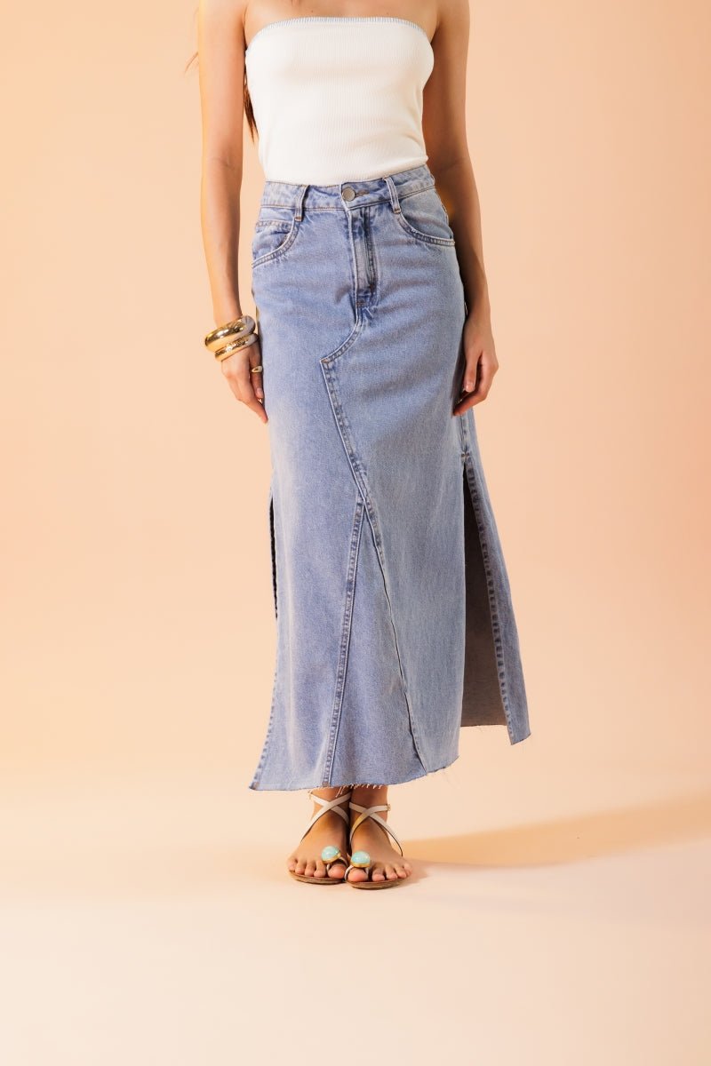 Easy Blue Denim Midi Skirt
