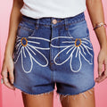 Flowers Denim Shorts