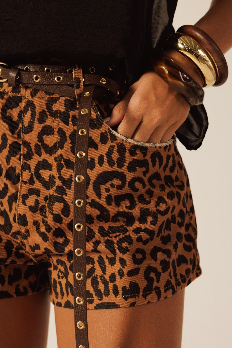 Animal Print Denim Shorts