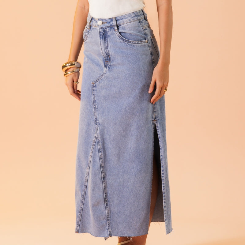 Easy Blue Denim Midi Skirt