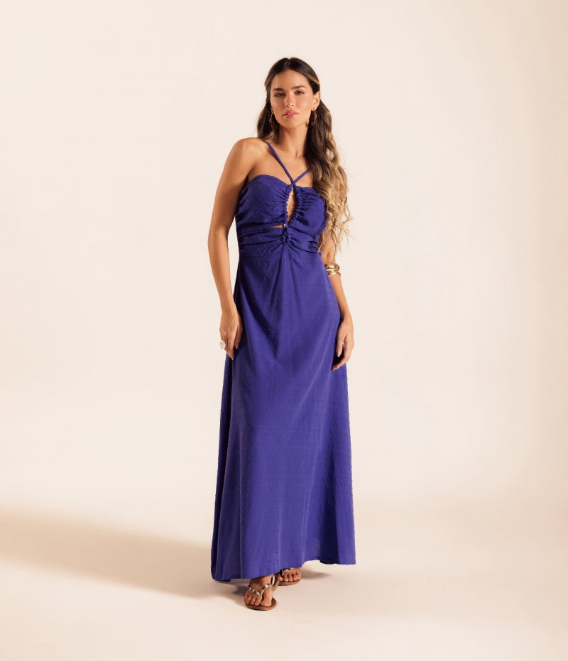 Blue Jacquard Midi Dress