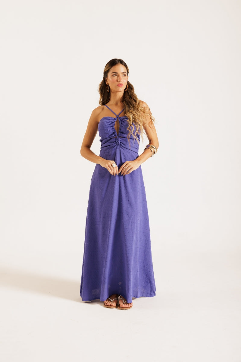 Blue Jacquard Midi Dress