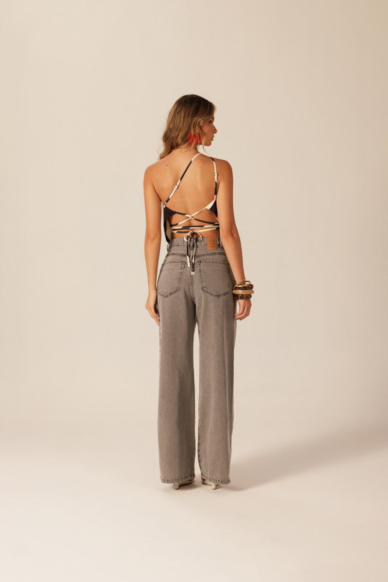 Black Asymmetric Denim Pants