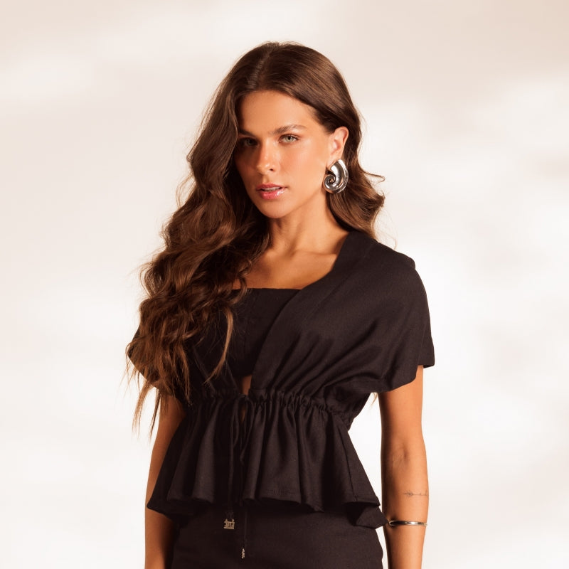 Noir Gathered Blouse