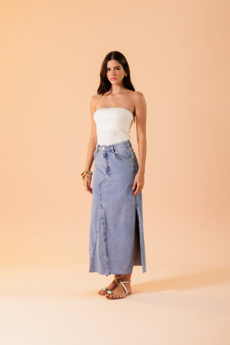 Easy Blue Denim Midi Skirt