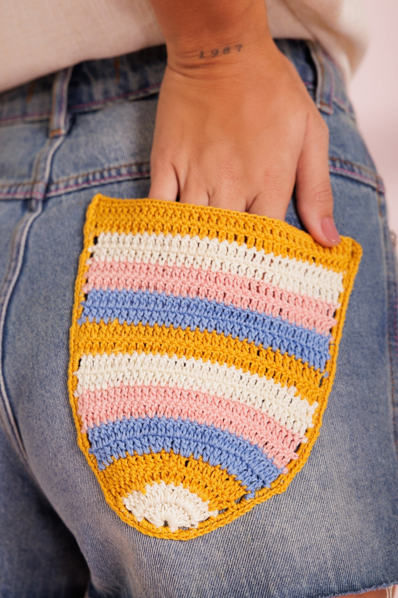 Crochet Striped Pocket Shorts