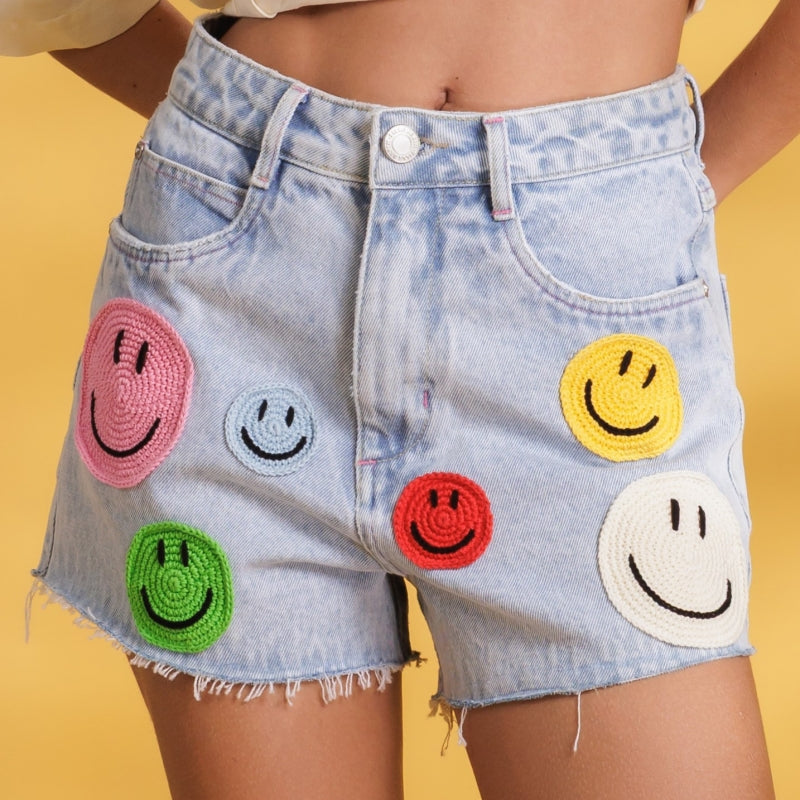 Smiles Crochet Denim Shorts