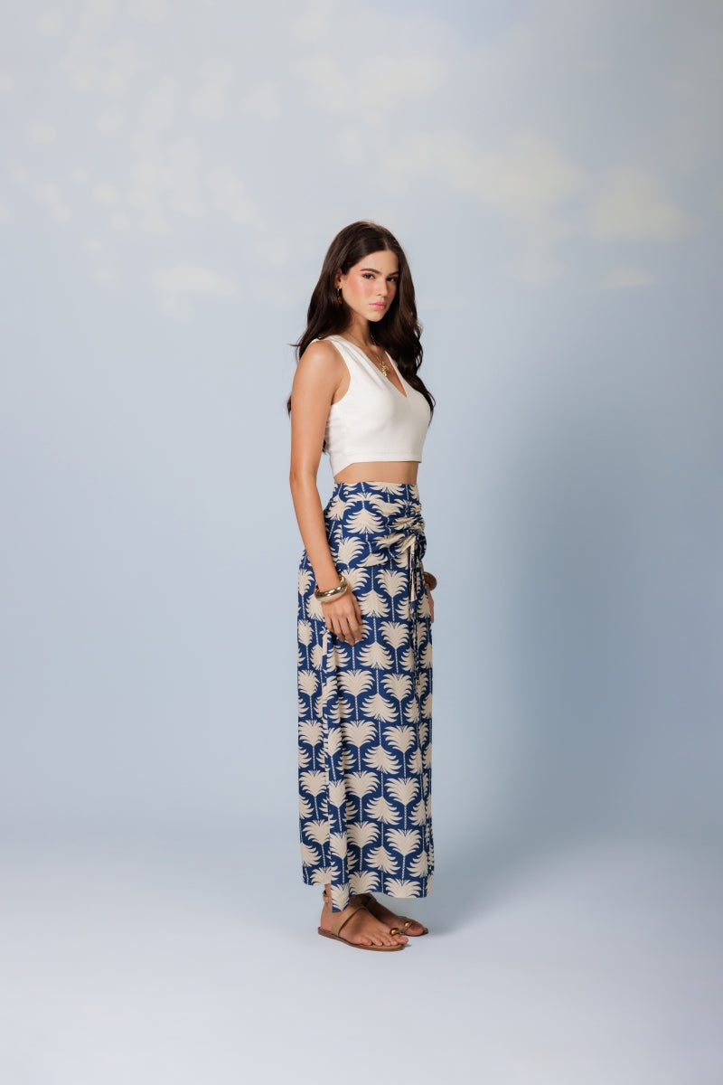 Cropped Linen Top with Topstitching