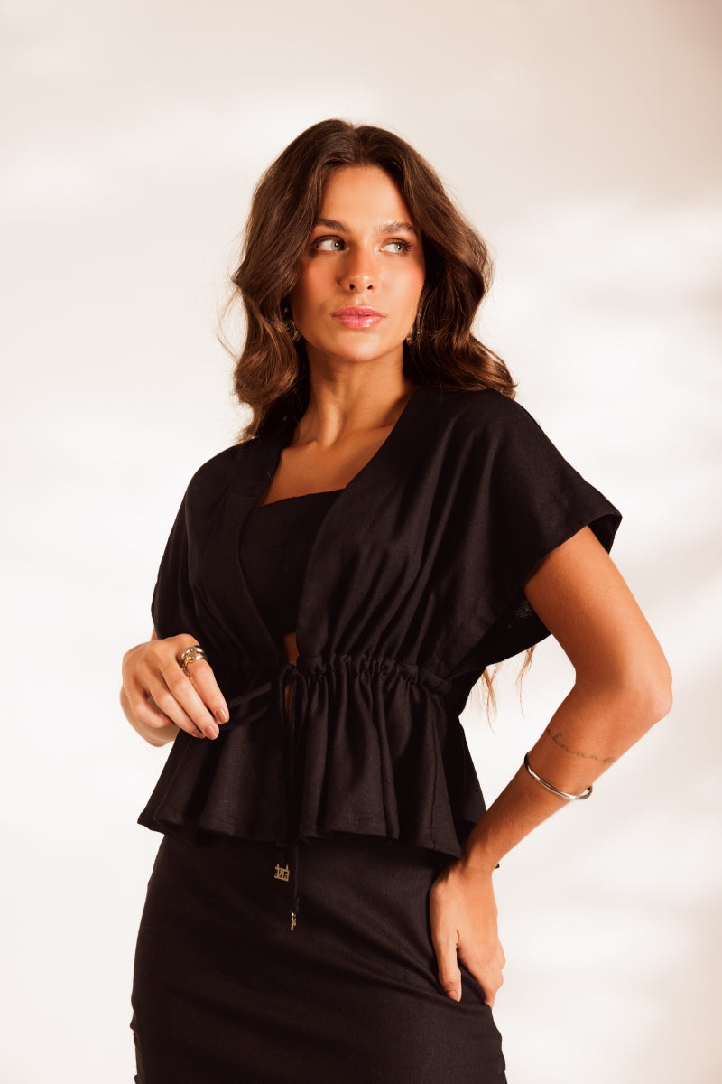 Noir Gathered Blouse