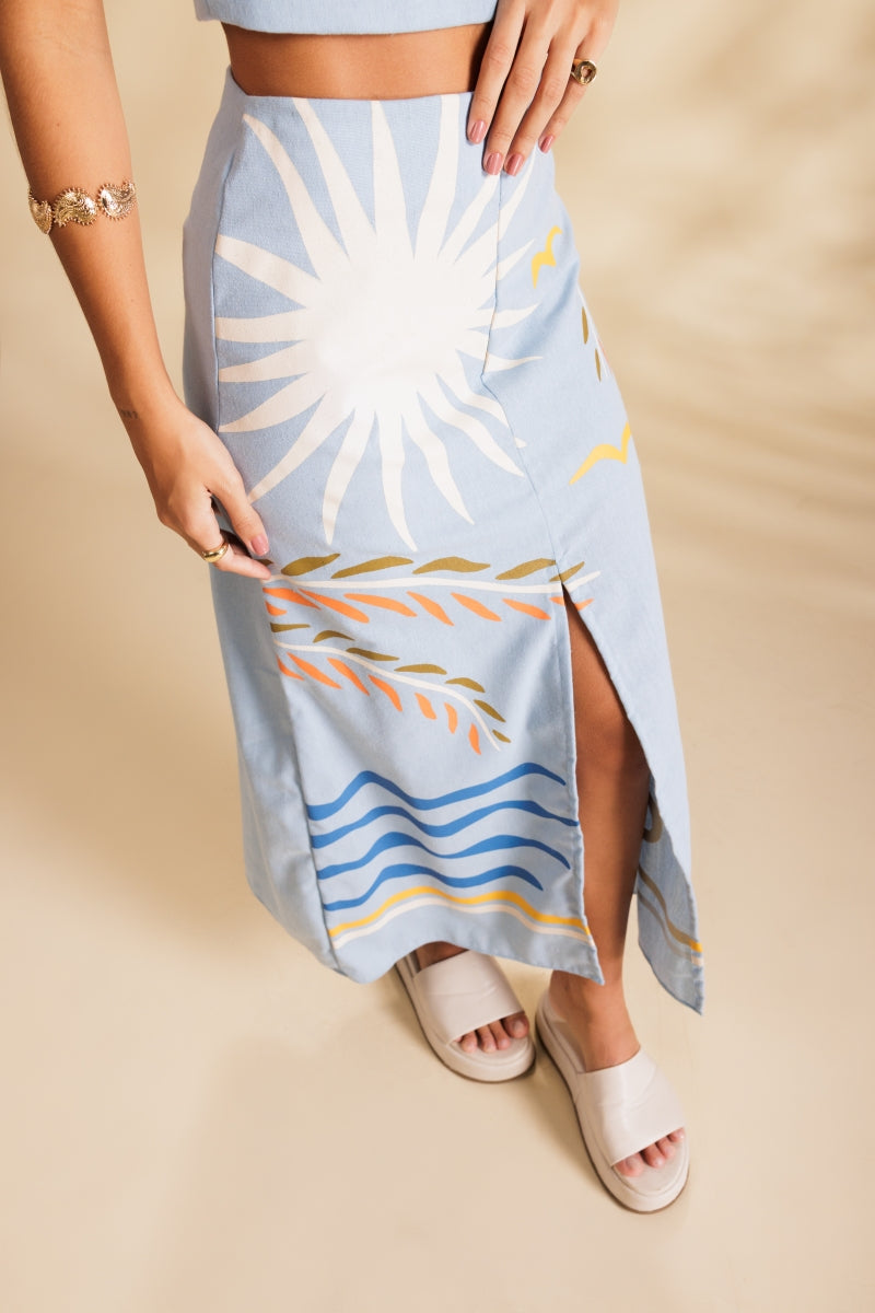 Blue Water Slit Skirt