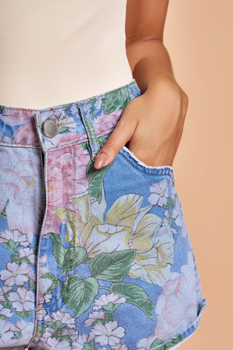 Floral Denim Shorts