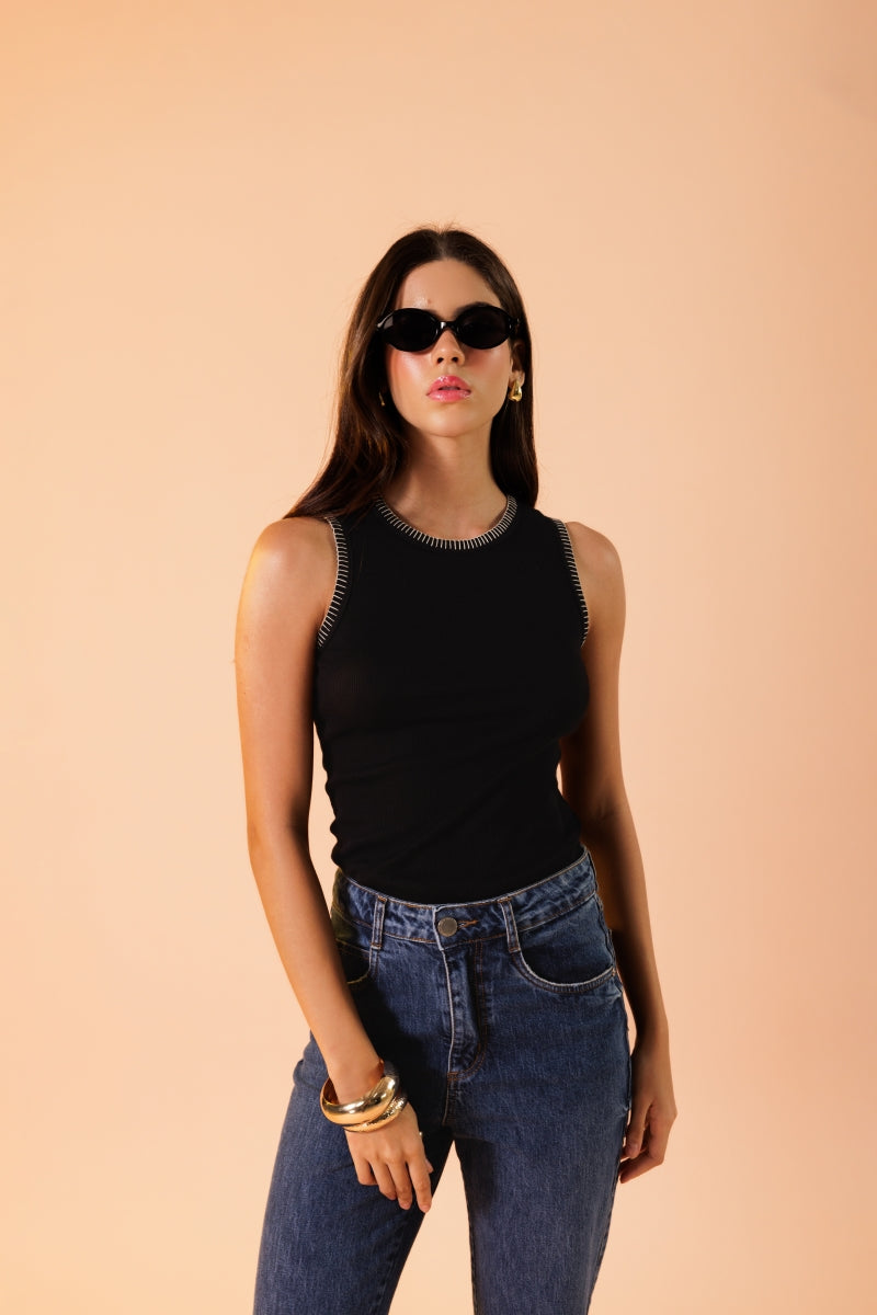 Black Ponto Palito Tank Top