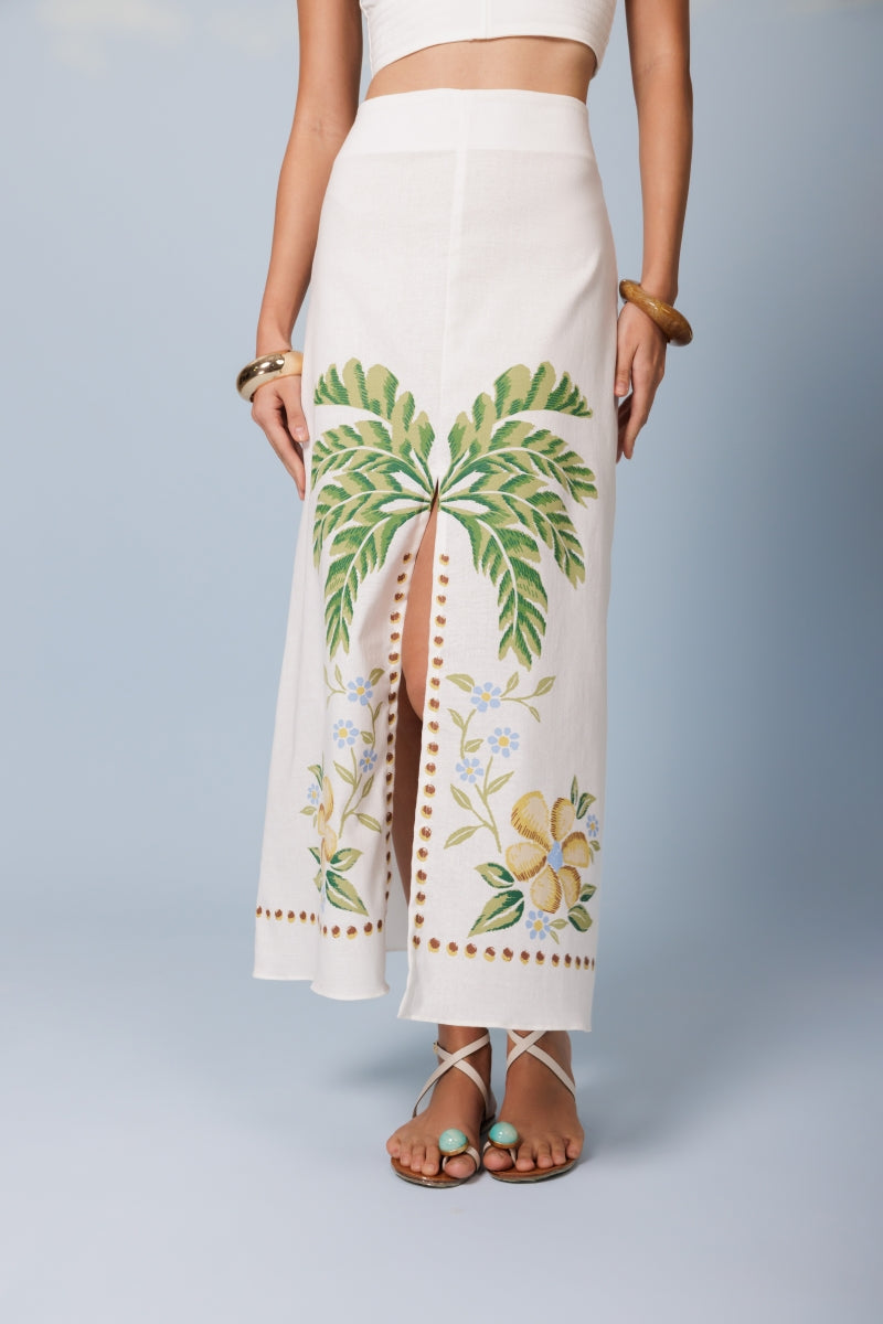 Palm Linen Midi Skirt