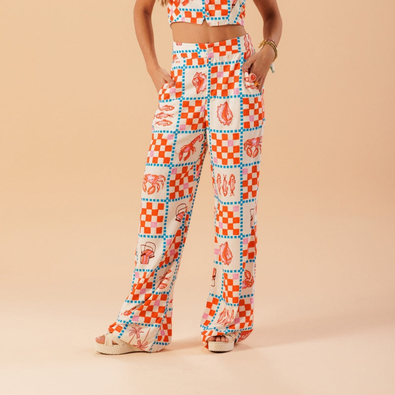 Tropical Shell Wide-Leg Pants