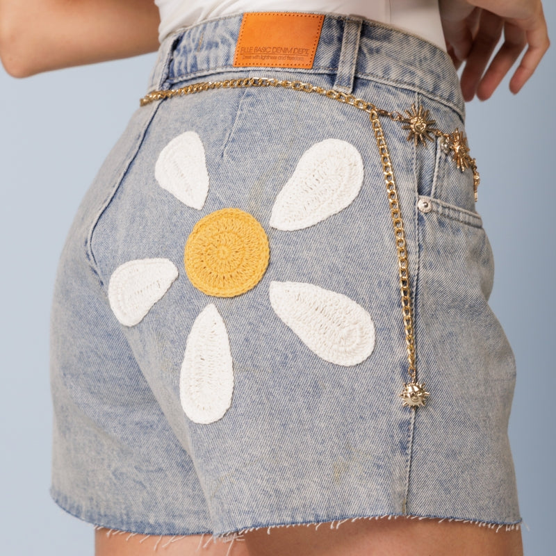 Flower Crochet Jeans Shorts