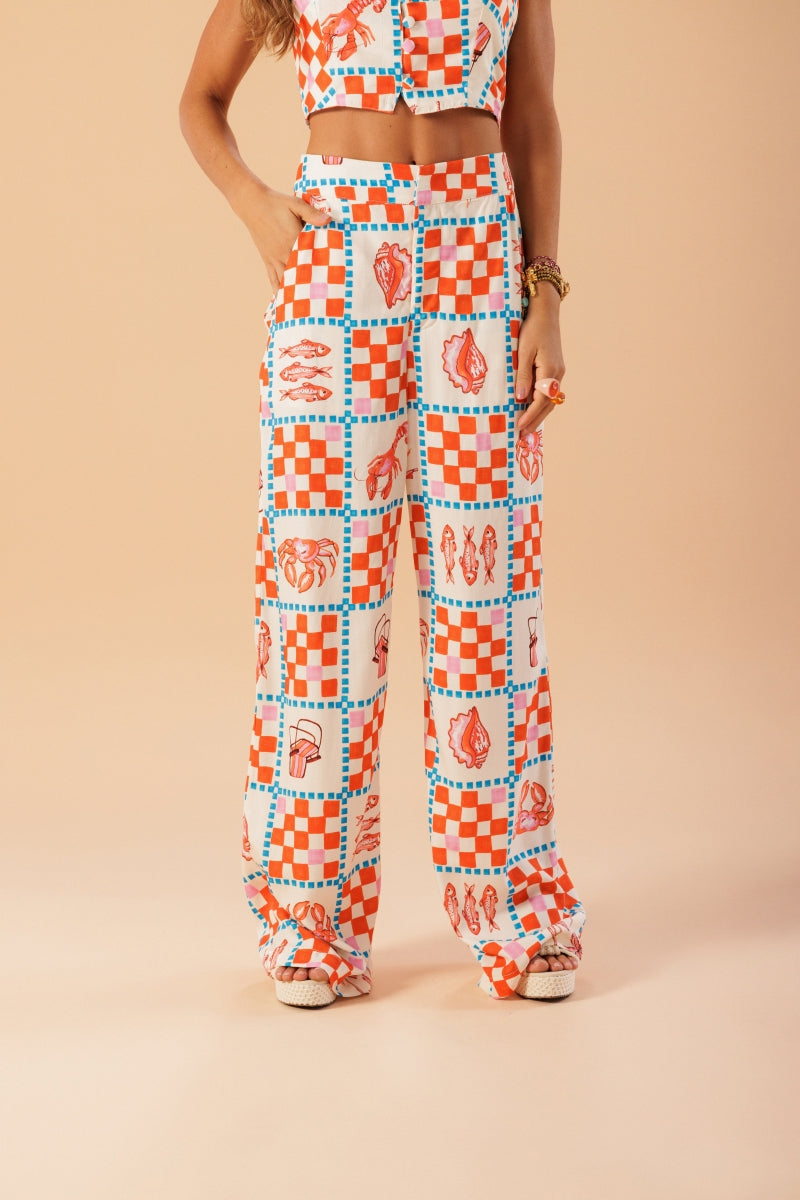 Tropical Shell Wide-Leg Pants