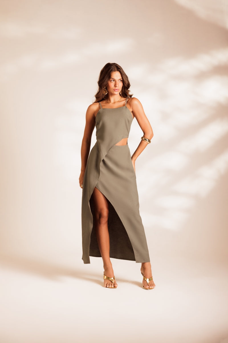 Wet Green Cutout Dress