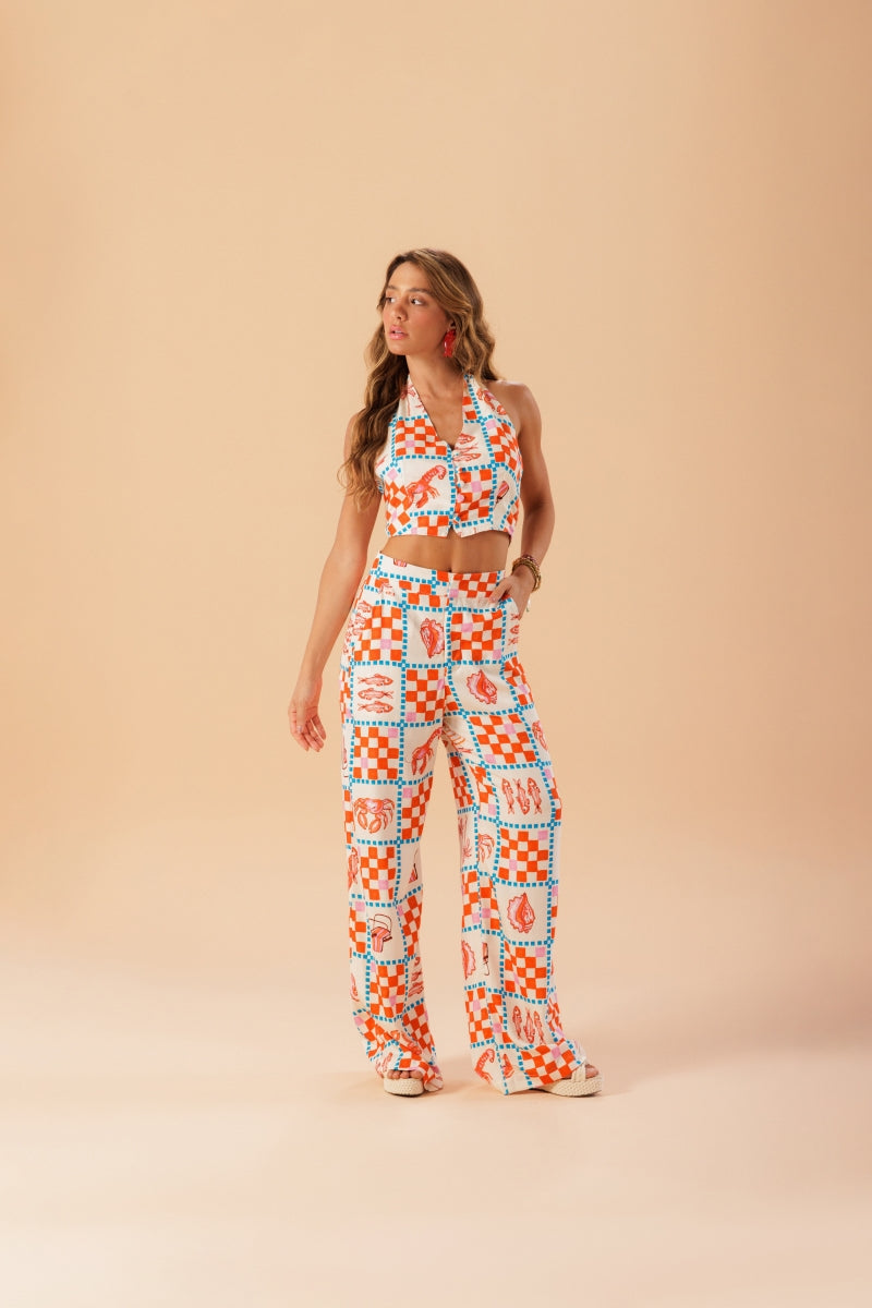 Tropical Shell Wide-Leg Pants