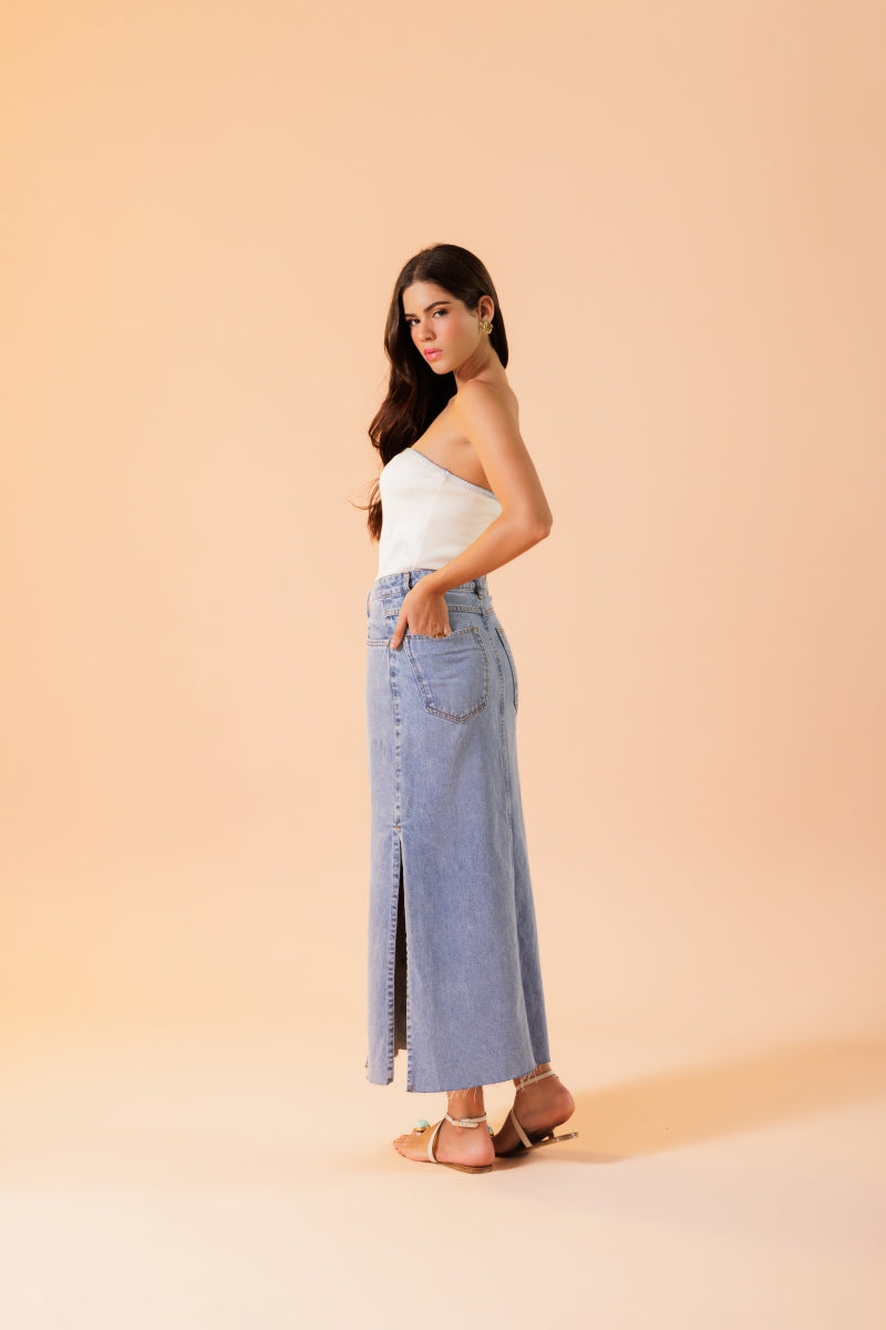 Easy Blue Denim Midi Skirt