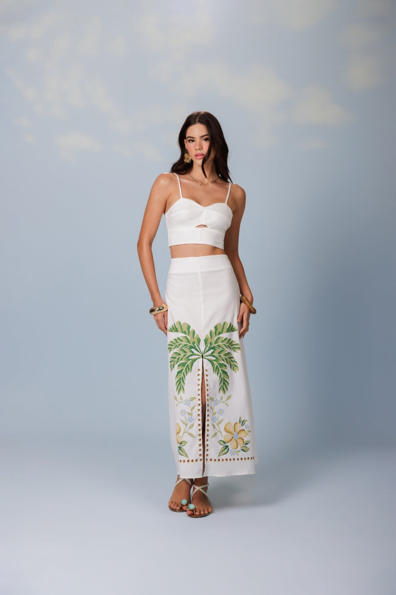 Palm Linen Midi Skirt