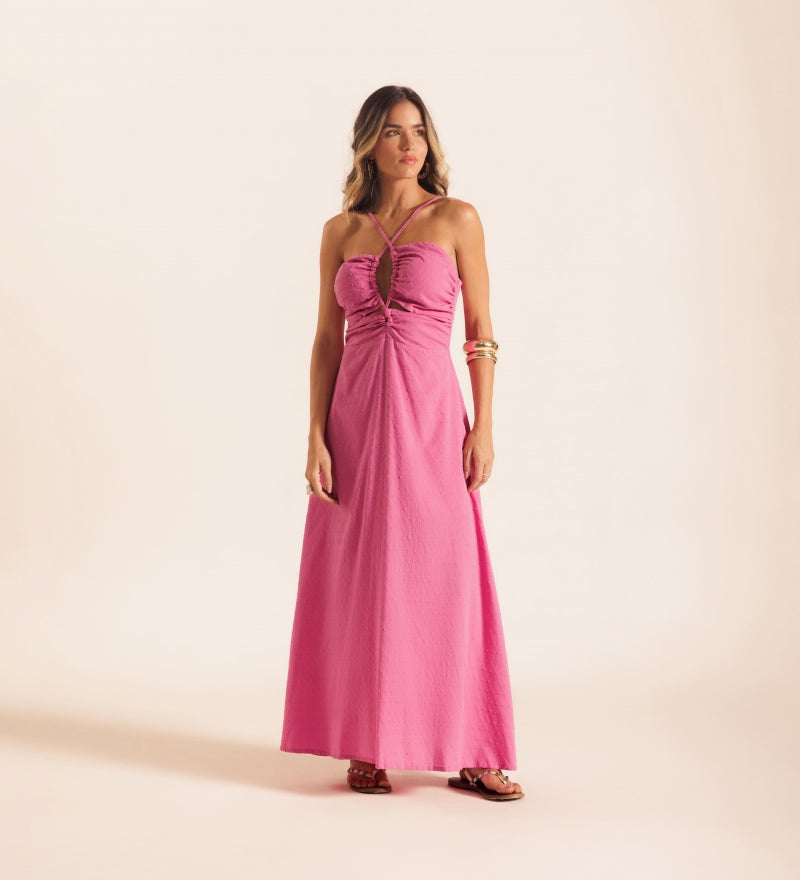 Pink Jacquard Midi Dress