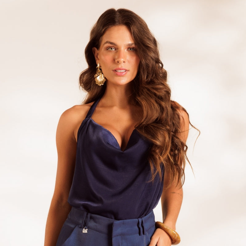 Wet Blue Draped Blouse