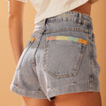 Lines Embroidered Denim Shorts