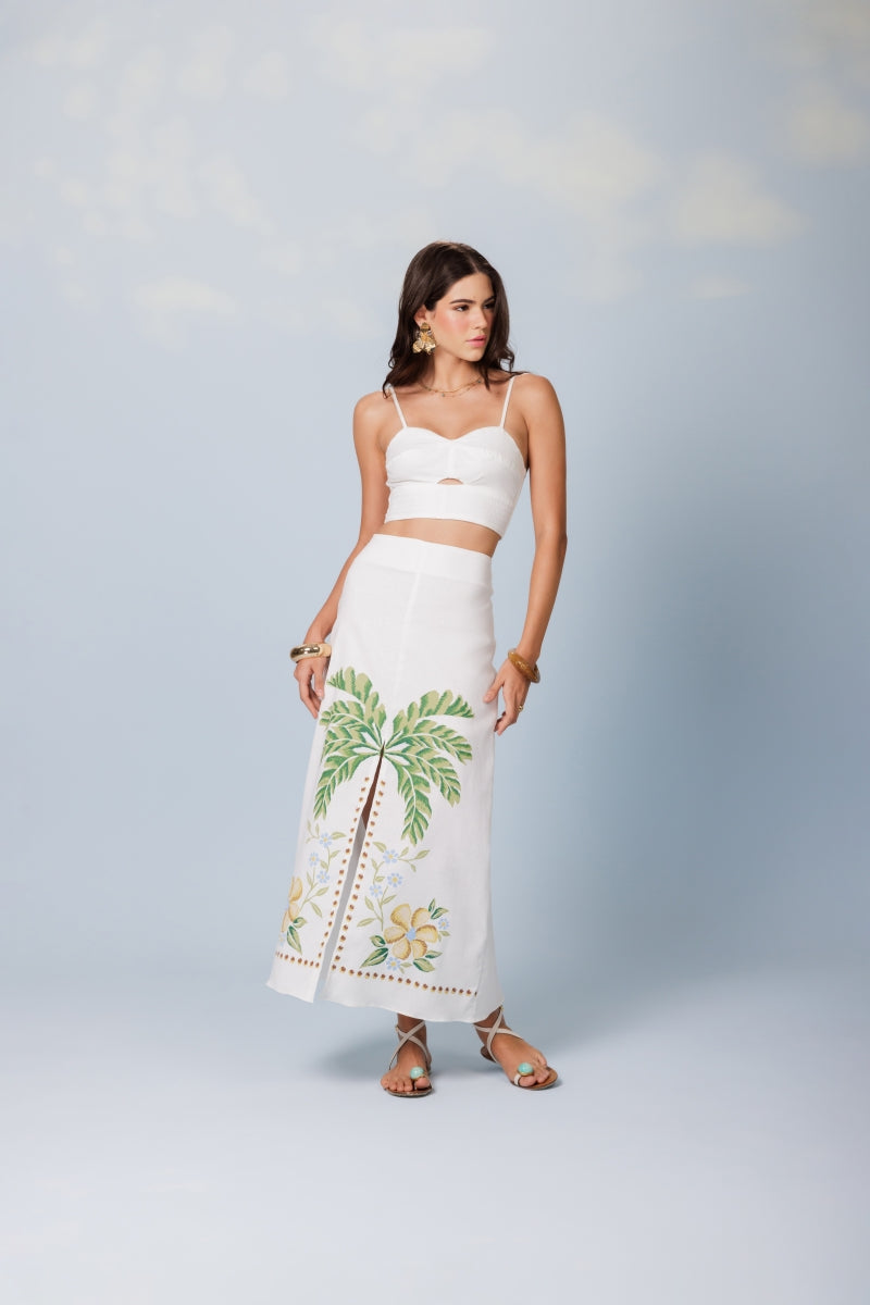 Palm Linen Midi Skirt
