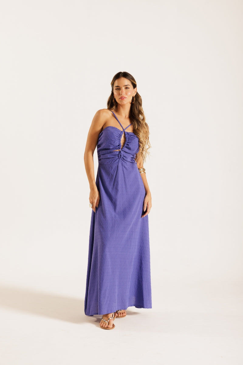 Blue Jacquard Midi Dress