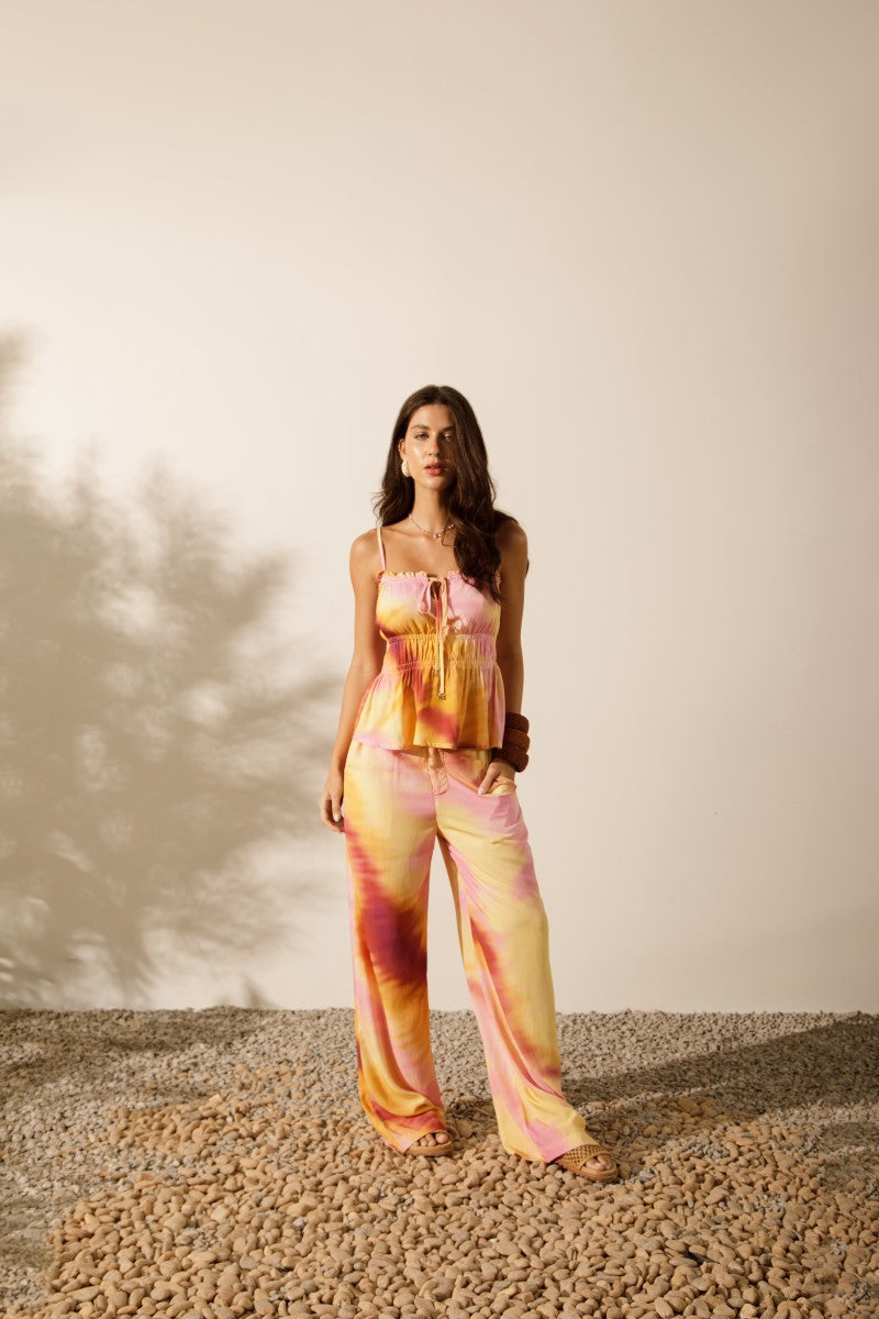 Tie-dye wide-leg pants