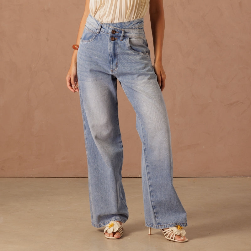 Asymmetric Denim Stripe Pants