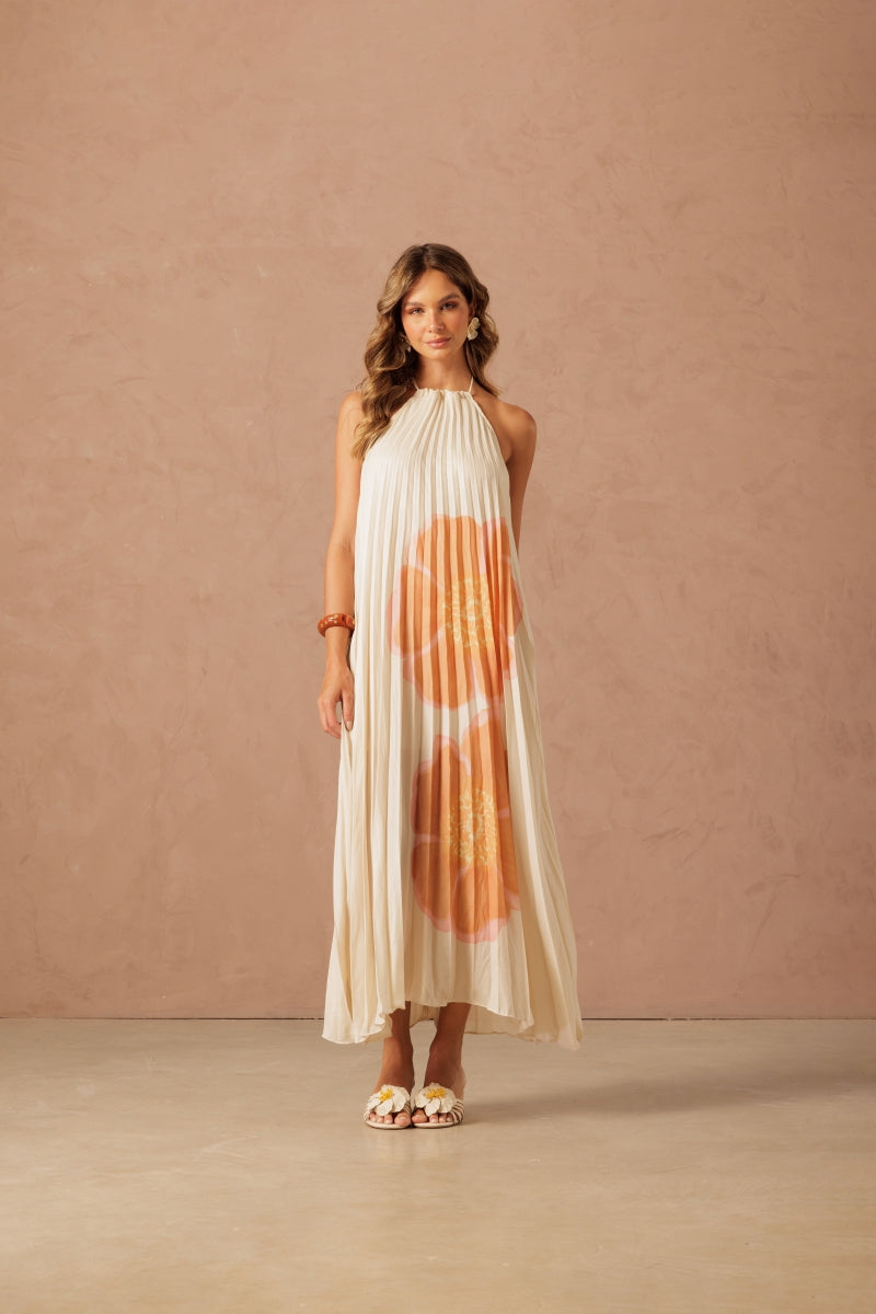 Gold Flower Midi Dress