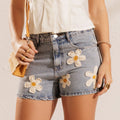 Floral Crochet Denim Shorts