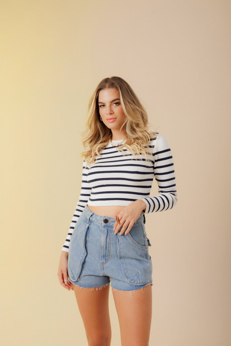 Navy Knit Cropped Top