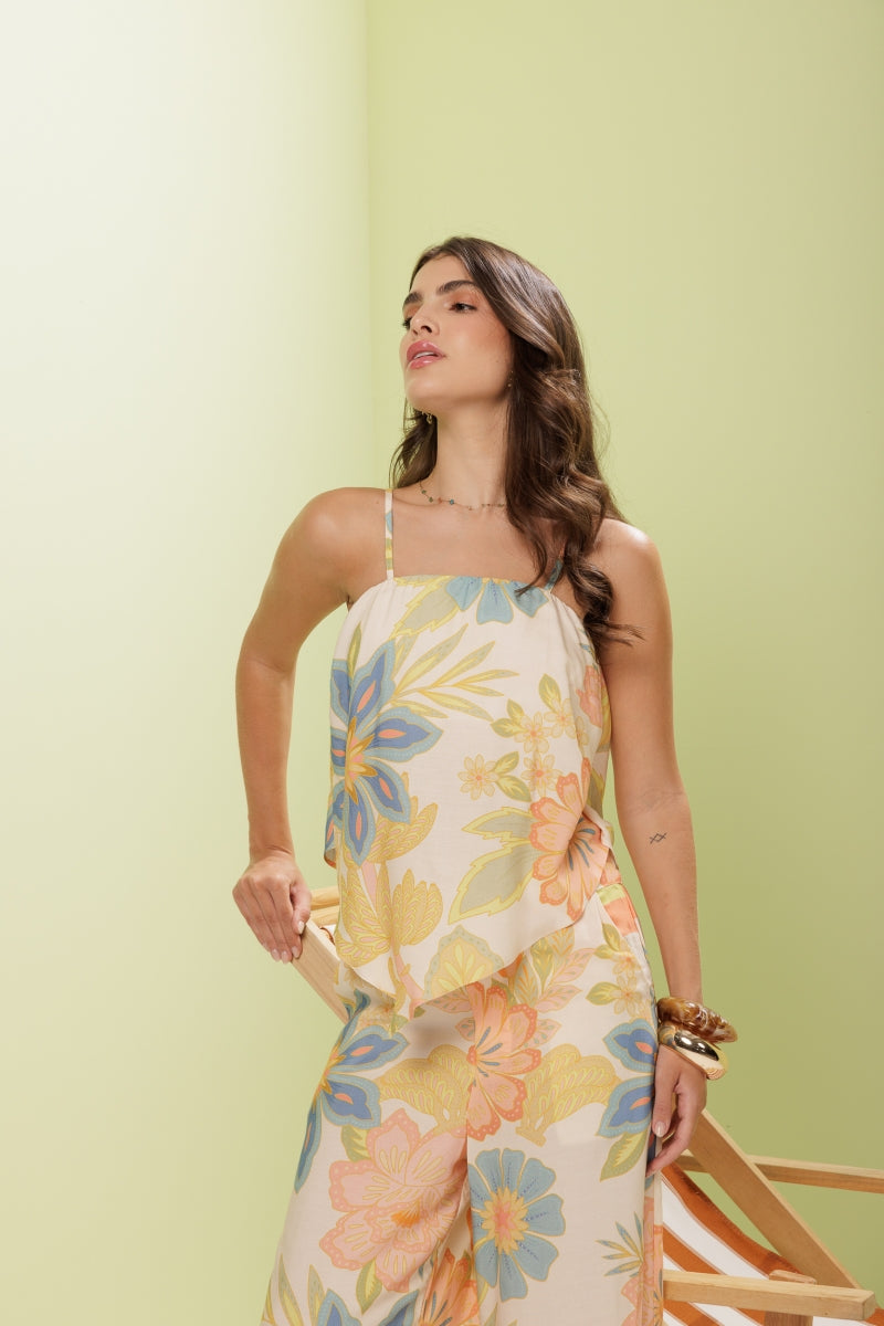 Tropical Floral Scarf Tank Top