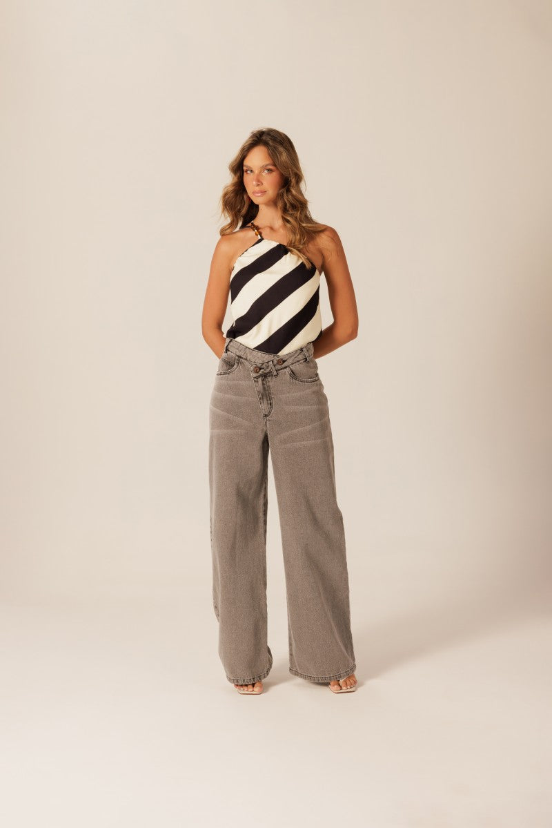 Black Asymmetric Denim Pants
