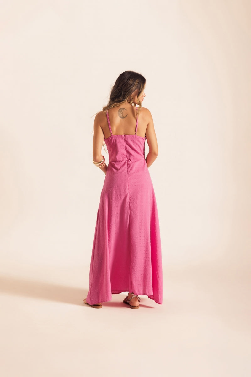 Pink Jacquard Midi Dress
