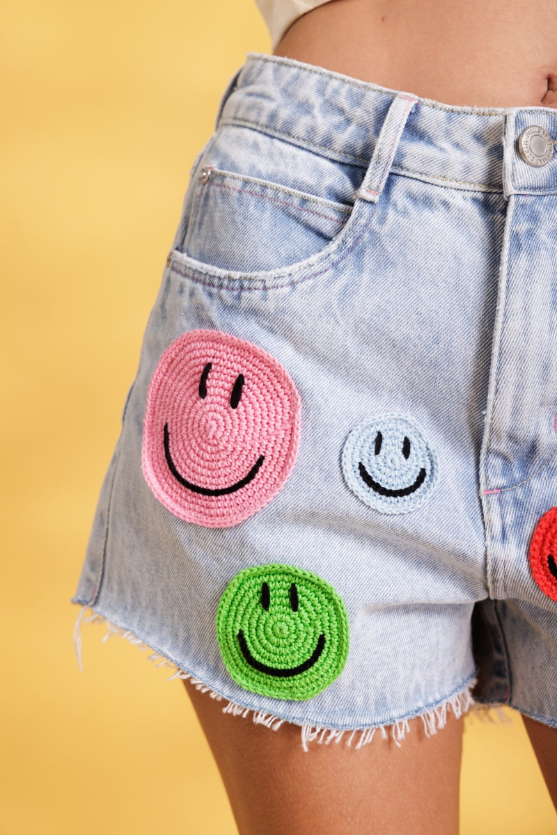 Smiles Crochet Denim Shorts
