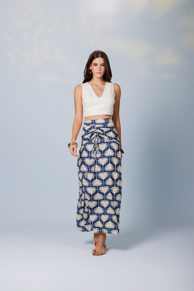 Cropped Linen Top with Topstitching