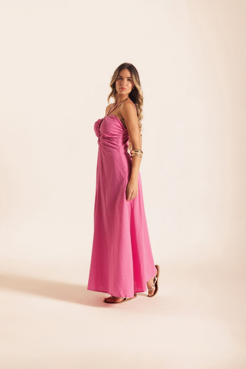 Pink Jacquard Midi Dress