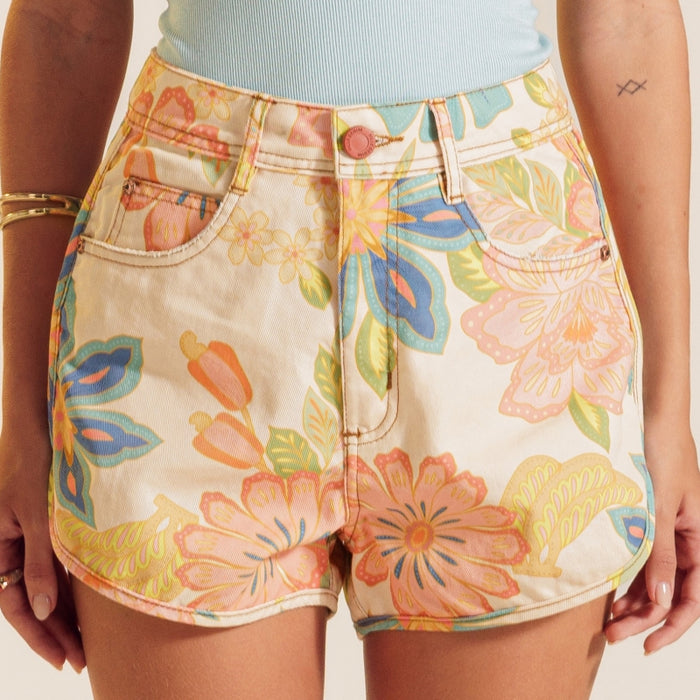 Tropical Flowers Denim Shorts