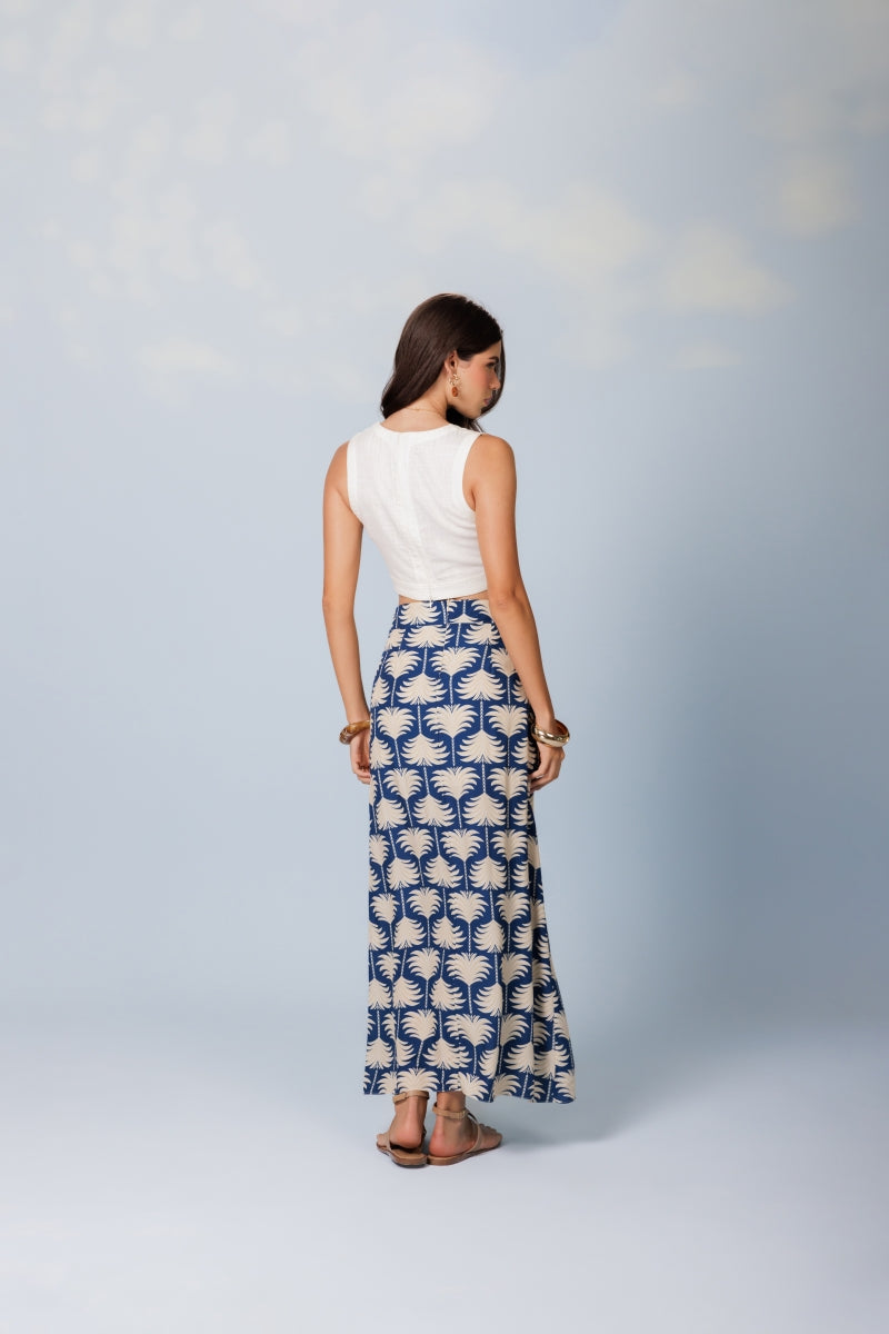 Cropped Linen Top with Topstitching